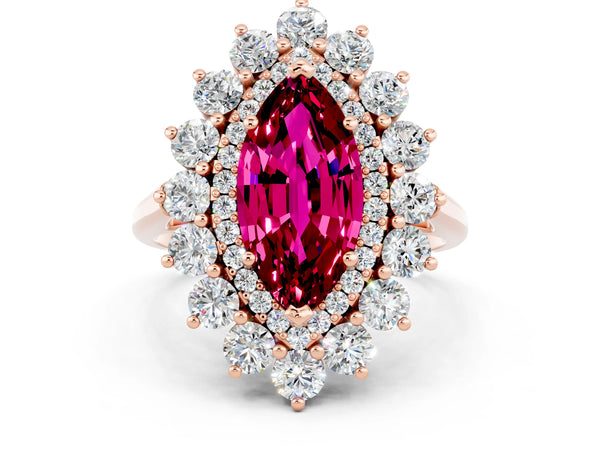 Rose gold Marquise Cut Garnet Floral Double Halo Engagement Ring with Prong Setting