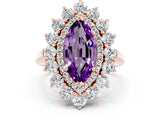 Rose gold Marquise Cut Halo Cluster Diamond Ring with Pave Band and Four-Prong Setting_12