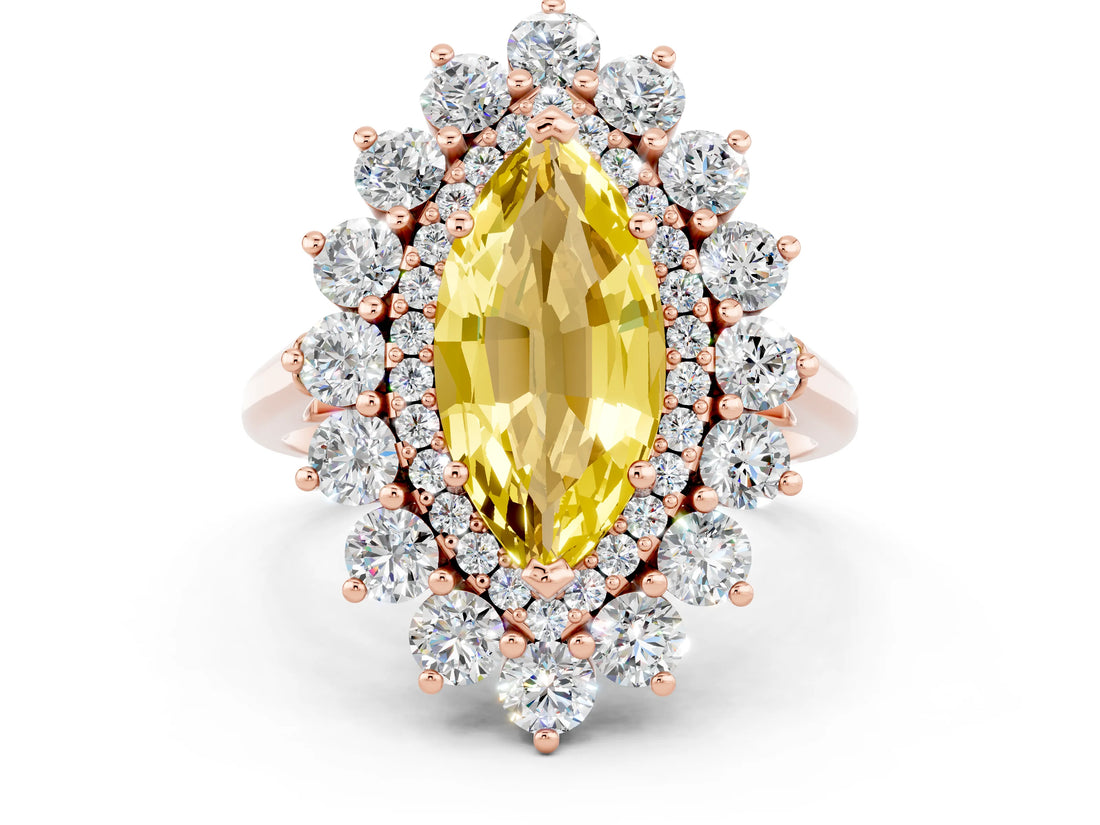 Rose gold Marquise Cut Halo Cluster Diamond Ring with Pave Band and Four-Prong Setting_12