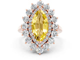 Rose gold Marquise Cut Halo Cluster Diamond Ring with Pave Band and Four-Prong Setting_12