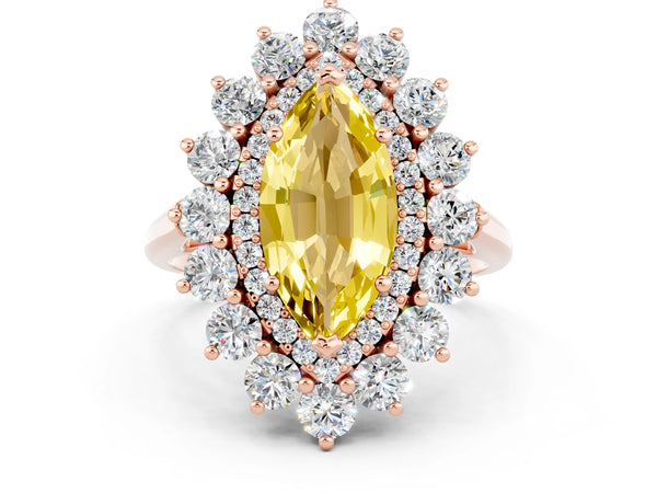 Rose gold Marquise Cut Yellow Sapphire Floral Double Halo Engagement Ring with Prong Setting