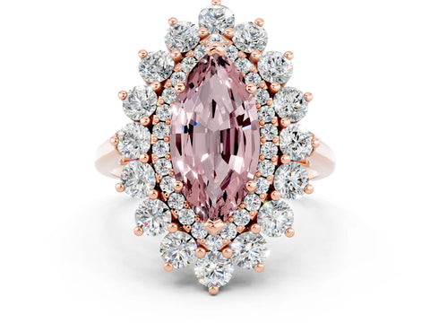 Rose gold Marquise Cut Halo Cluster Diamond Ring with Pave Band and Four-Prong Setting_12