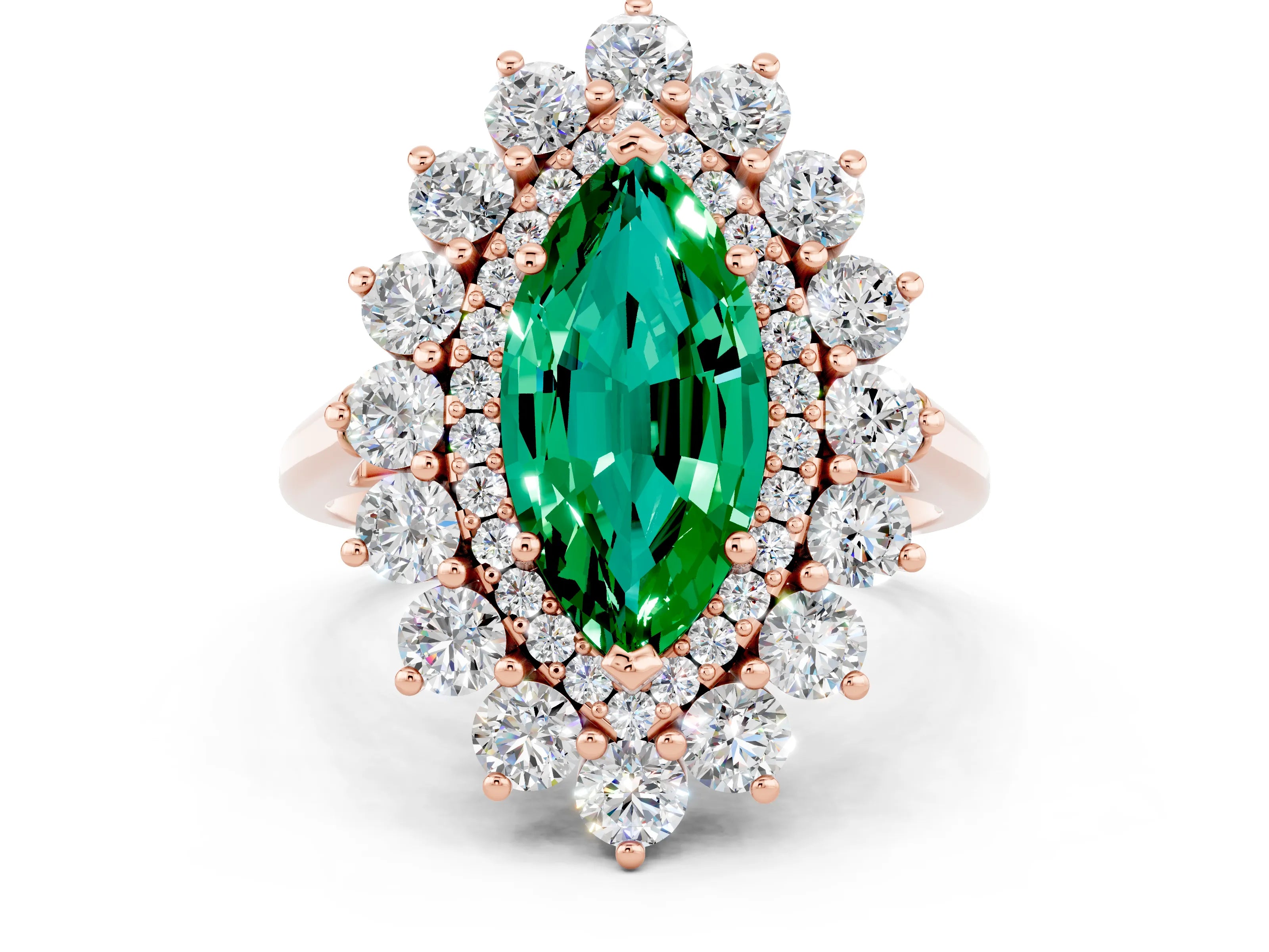 Rose gold Marquise Cut Halo Cluster Diamond Ring with Pave Band and Four-Prong Setting_12