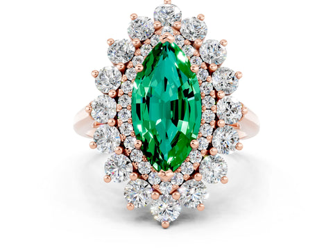 Rose gold Marquise Cut Halo Cluster Diamond Ring with Pave Band and Four-Prong Setting_12