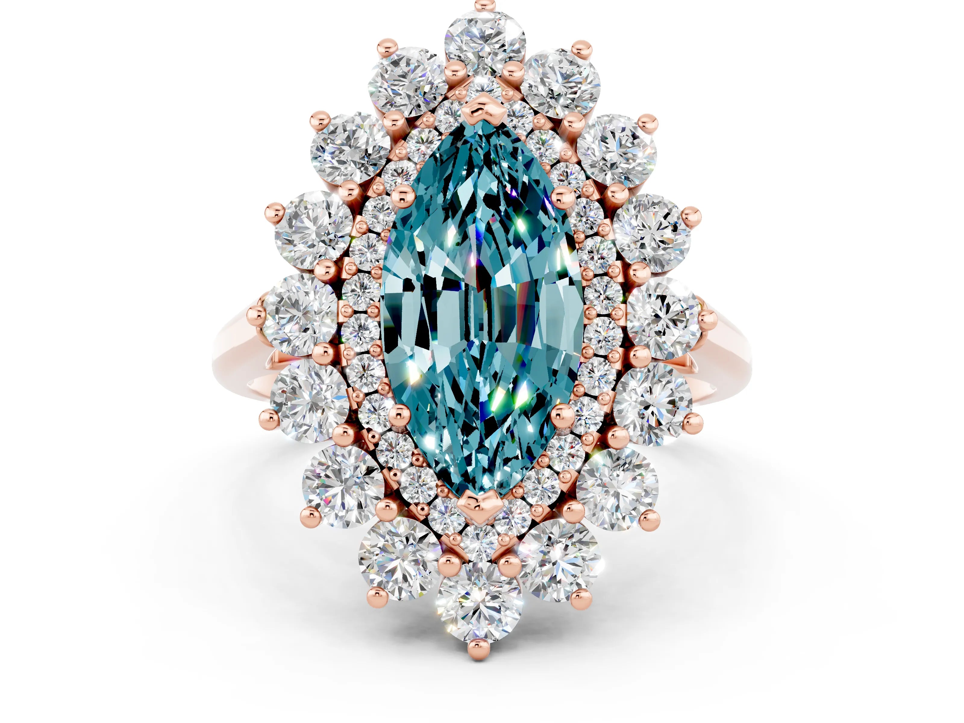 Rose gold Marquise Cut Halo Cluster Diamond Ring with Pave Band and Four-Prong Setting_12