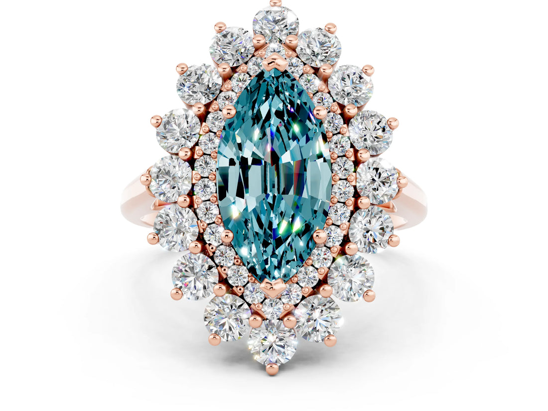 Rose gold Marquise Cut Halo Cluster Diamond Ring with Pave Band and Four-Prong Setting_12