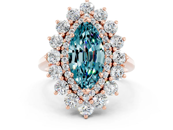 Rose gold Marquise Cut Blue Topaz Floral Double Halo Engagement Ring with Prong Setting