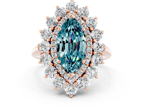 Rose gold Marquise Cut Halo Cluster Diamond Ring with Pave Band and Four-Prong Setting_12