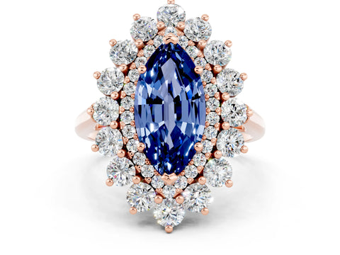 Rose gold Marquise Cut Halo Cluster Diamond Ring with Pave Band and Four-Prong Setting_12
