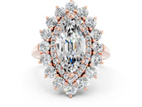 Rose gold Marquise Cut Halo Cluster Diamond Ring with Pave Band and Four-Prong Setting_12