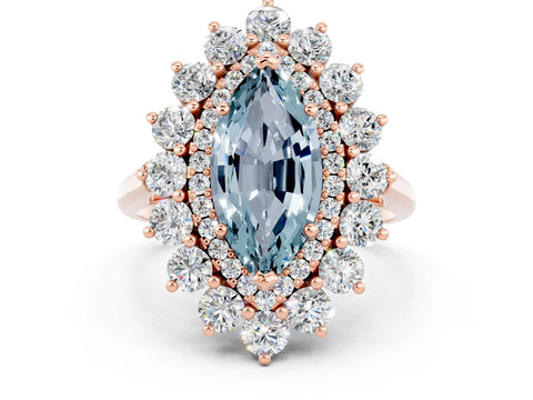 Rose gold Marquise Cut Halo Cluster Diamond Ring with Pave Band and Four-Prong Setting_12