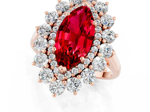 Rose gold Marquise Cut Ruby Floral Double Halo Engagement Ring with Prong Setting