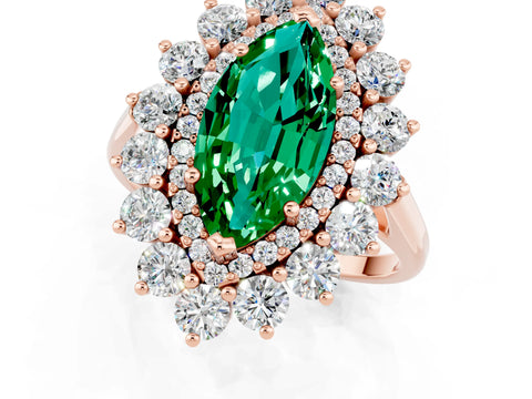 Rose gold Marquise Cut Halo Cluster Diamond Ring with Pave Band and Four-Prong Setting_13