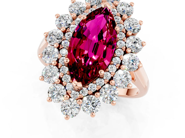 Rose gold Marquise Cut Garnet Floral Double Halo Engagement Ring with Prong Setting