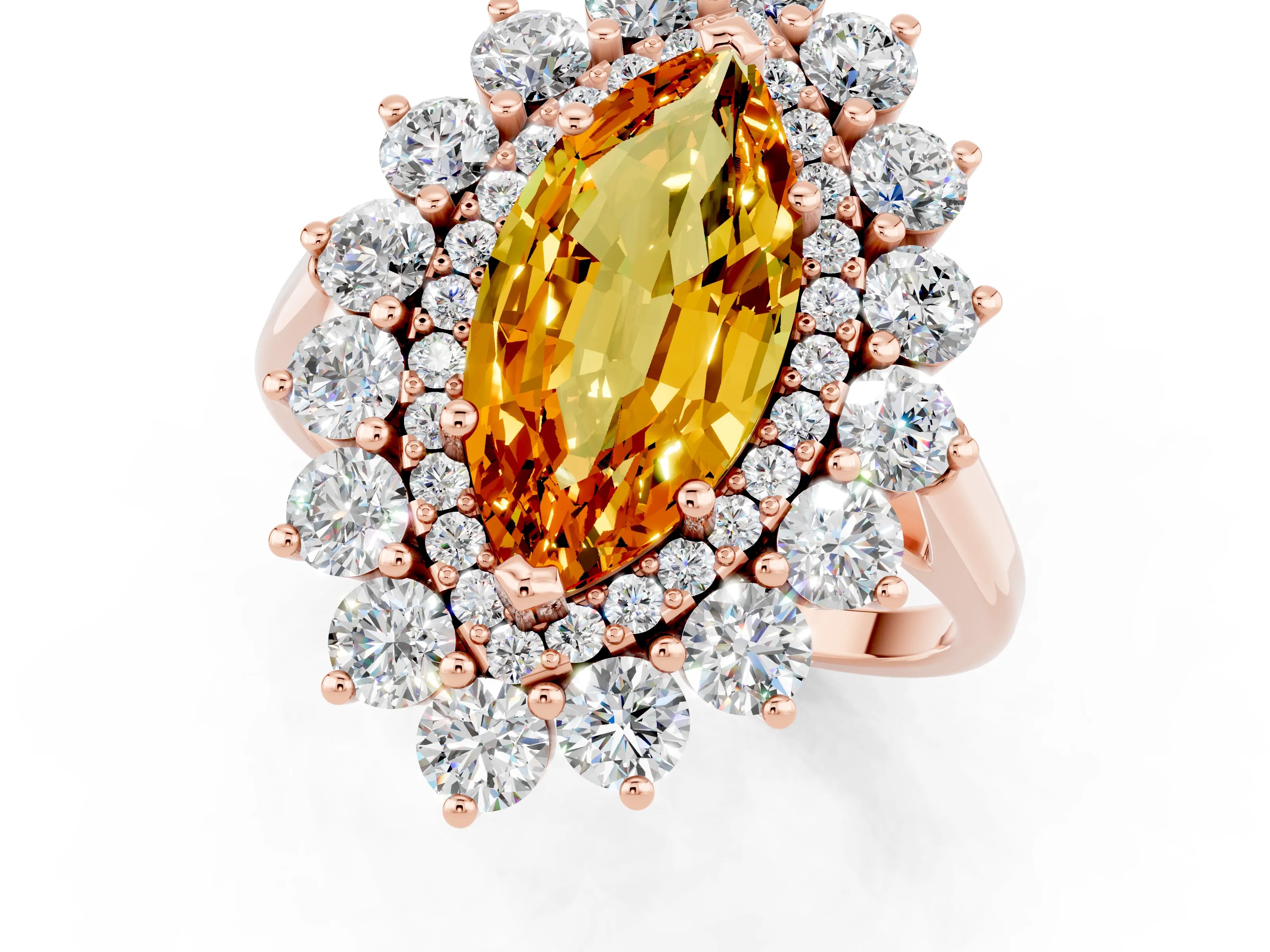 Rose gold Marquise Cut Halo Cluster Diamond Ring with Pave Band and Four-Prong Setting_13