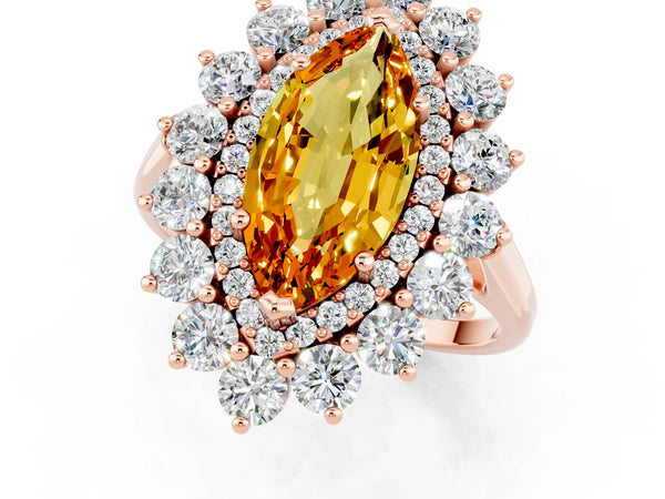 Rose gold Marquise Cut Citrine Floral Double Halo Engagement Ring with Prong Setting