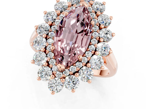 Rose gold Marquise Cut Halo Cluster Diamond Ring with Pave Band and Four-Prong Setting_13