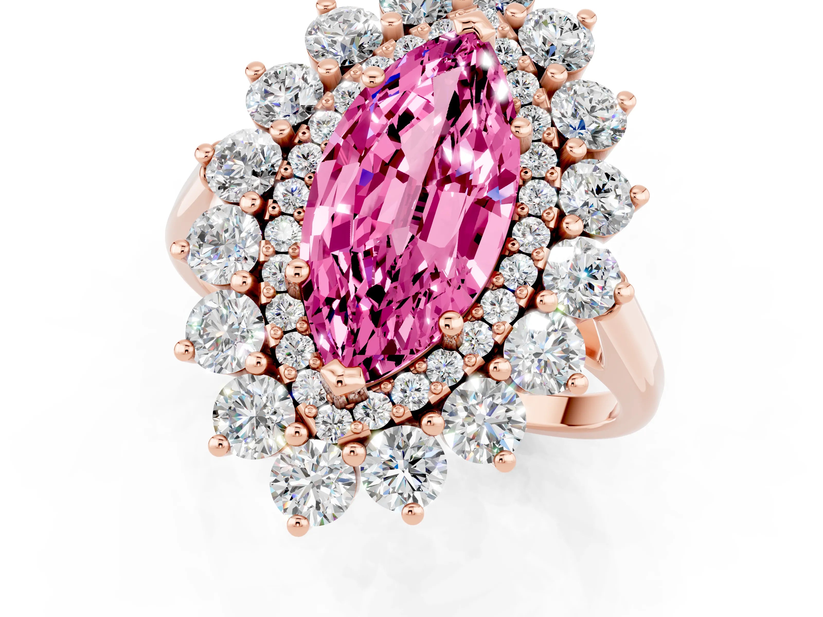 Rose gold Marquise Cut Halo Cluster Diamond Ring with Pave Band and Four-Prong Setting_13