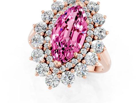 Rose gold Marquise Cut Halo Cluster Diamond Ring with Pave Band and Four-Prong Setting_13