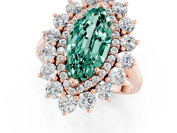 Rose gold Marquise Cut Green Sapphire Floral Double Halo Engagement Ring with Prong Setting