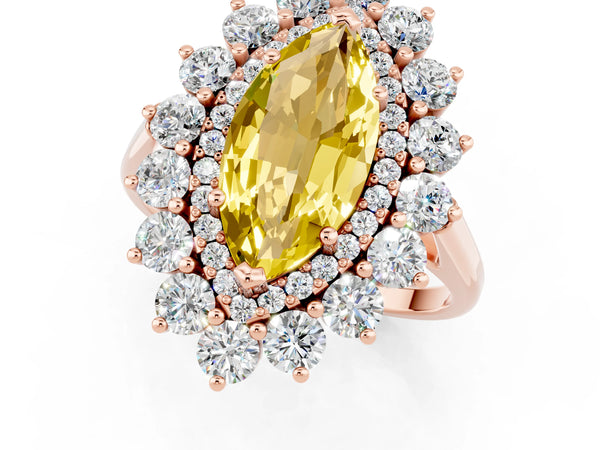 Rose gold Marquise Cut Yellow Sapphire Floral Double Halo Engagement Ring with Prong Setting