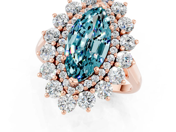 Rose gold Marquise Cut Blue Topaz Floral Double Halo Engagement Ring with Prong Setting