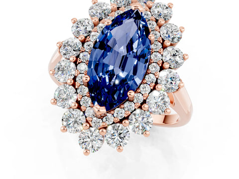 Rose gold Marquise Cut Halo Cluster Diamond Ring with Pave Band and Four-Prong Setting_13