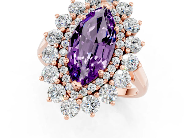 Rose gold Marquise Cut Amethyst Floral Double Halo Engagement Ring with Prong Setting