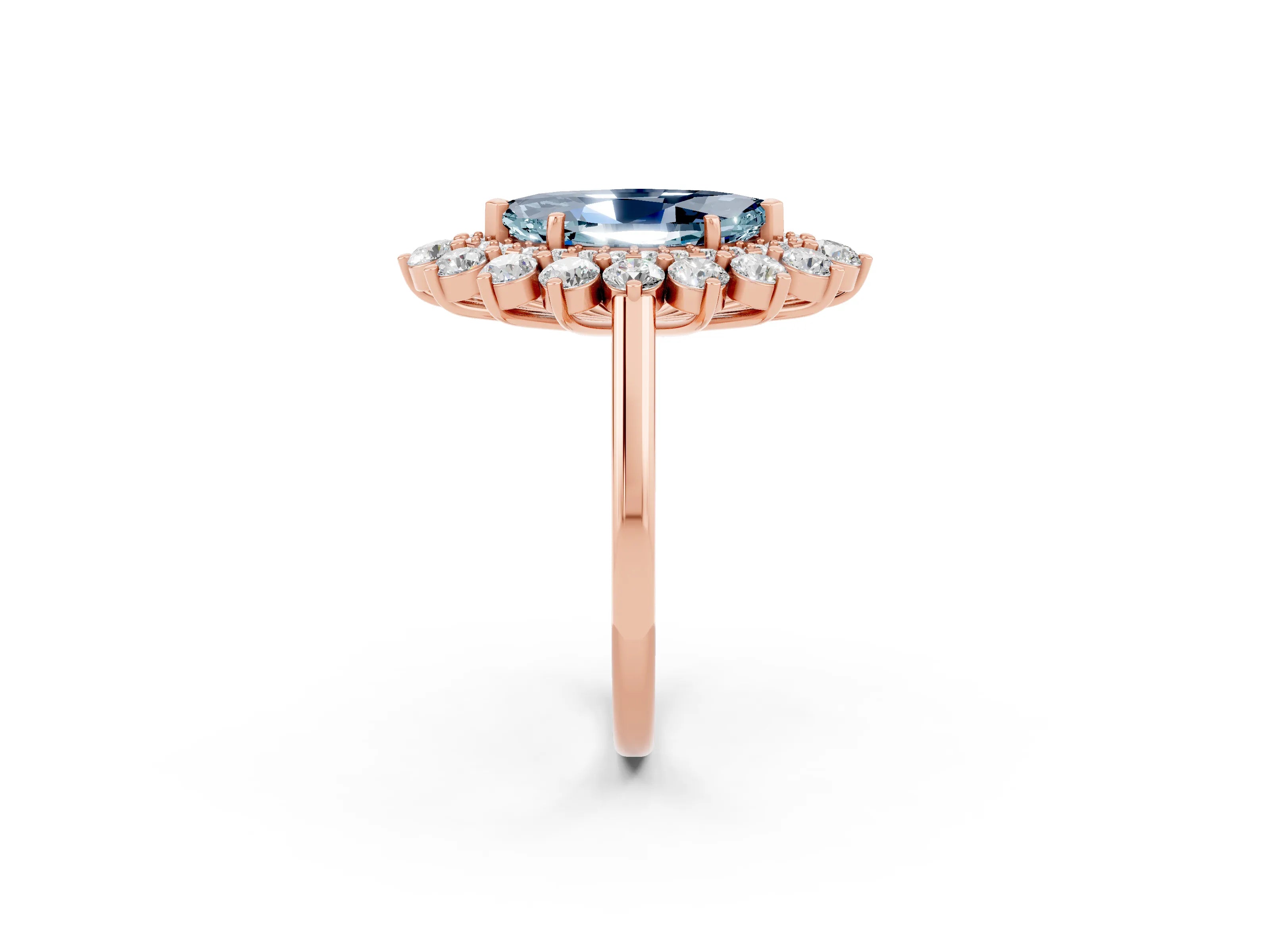 Rose gold Marquise Cut Halo Cluster Diamond Ring with Pave Band and Four-Prong Setting_14