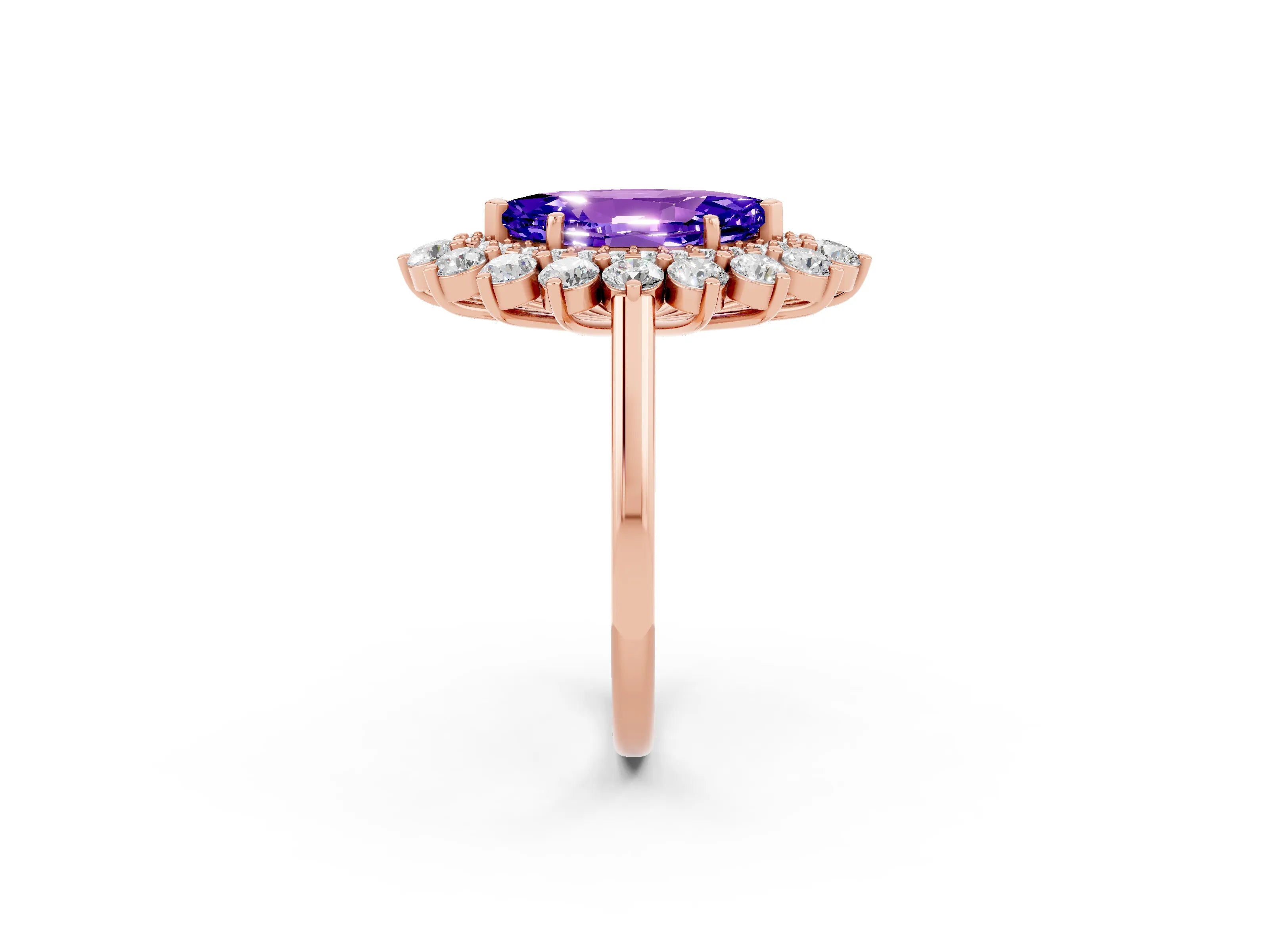 Rose gold Marquise Cut Halo Cluster Diamond Ring with Pave Band and Four-Prong Setting_14