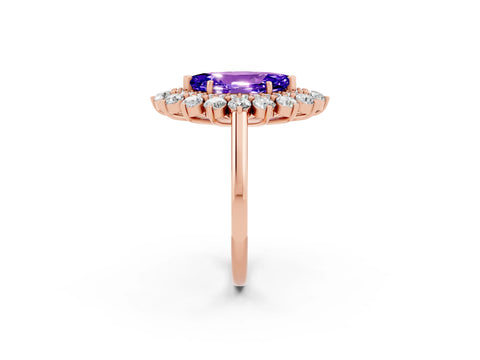 Rose gold Marquise Cut Halo Cluster Diamond Ring with Pave Band and Four-Prong Setting_14