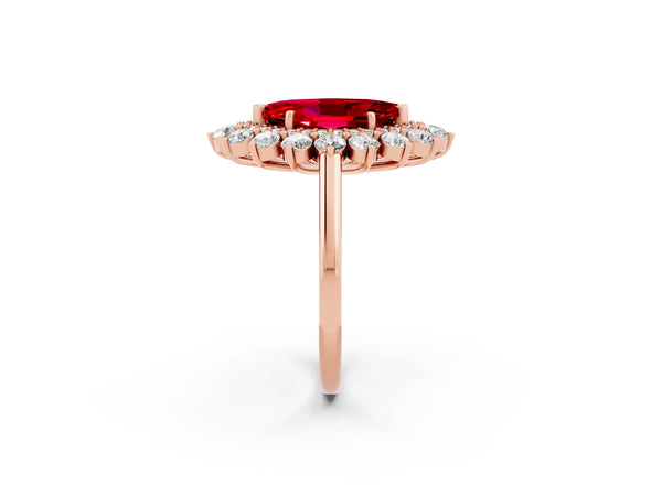 Rose gold Marquise Cut Ruby Floral Double Halo Engagement Ring with Prong Setting