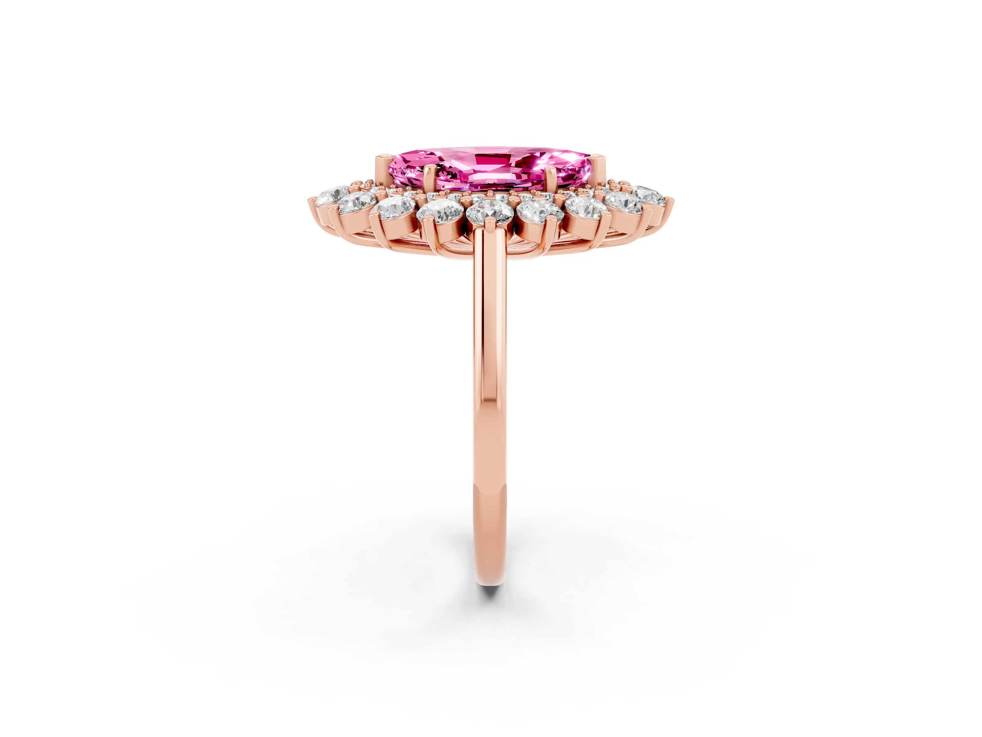 Rose gold Marquise Cut Halo Cluster Diamond Ring with Pave Band and Four-Prong Setting_14