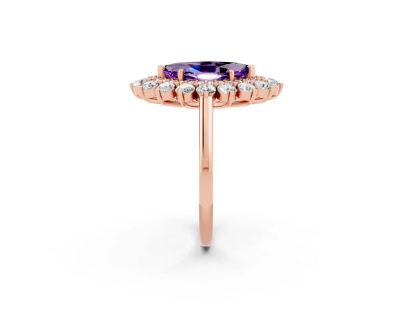 Rose gold Marquise Cut Amethyst Floral Double Halo Engagement Ring with Prong Setting