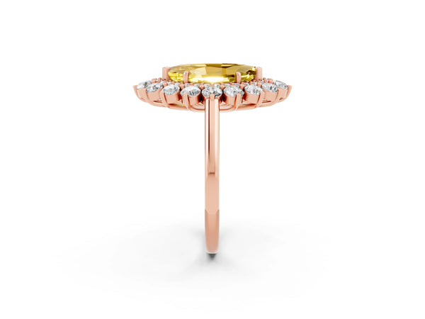 Rose gold Marquise Cut Yellow Sapphire Floral Double Halo Engagement Ring with Prong Setting