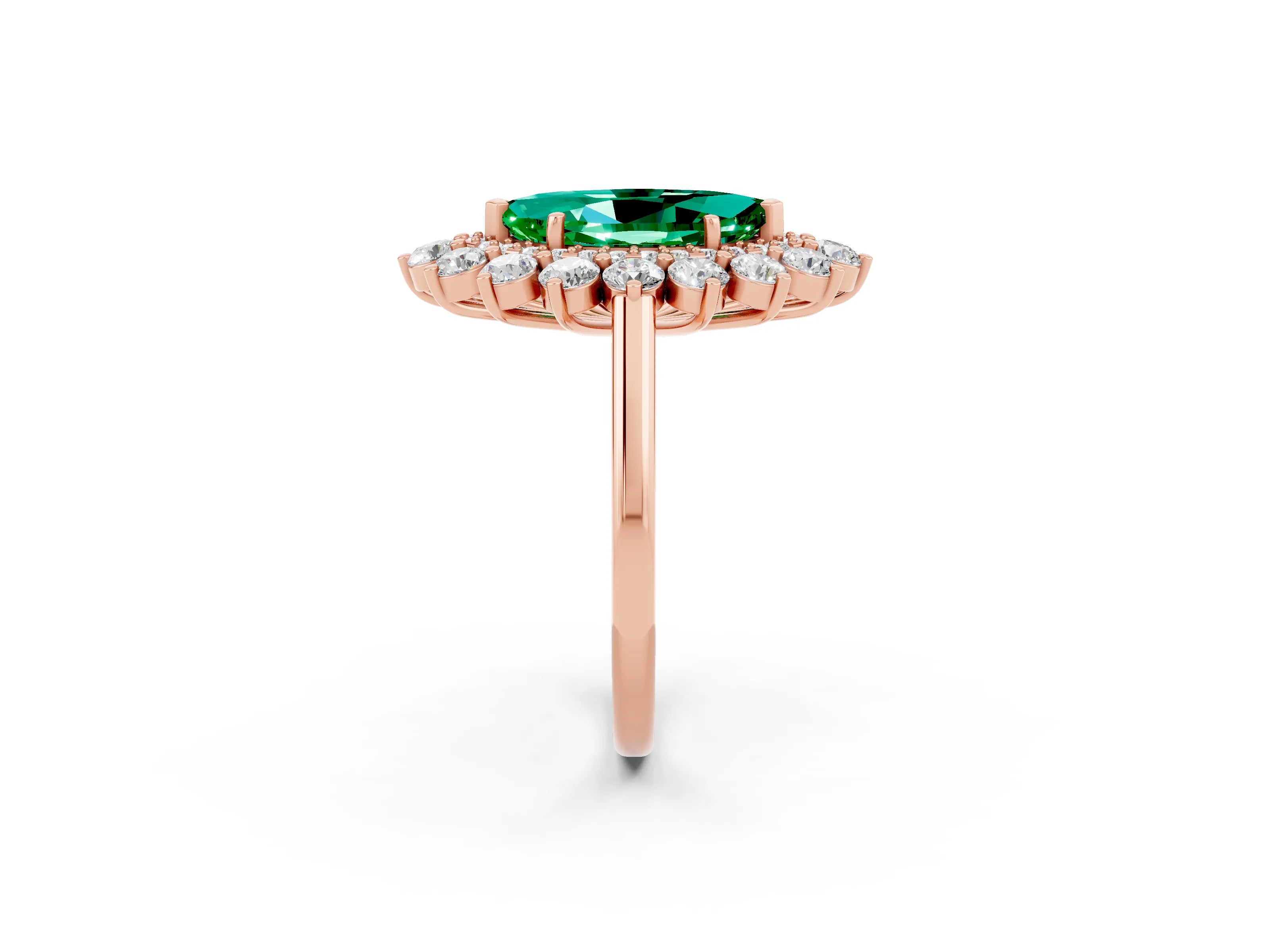 Rose gold Marquise Cut Halo Cluster Diamond Ring with Pave Band and Four-Prong Setting_14