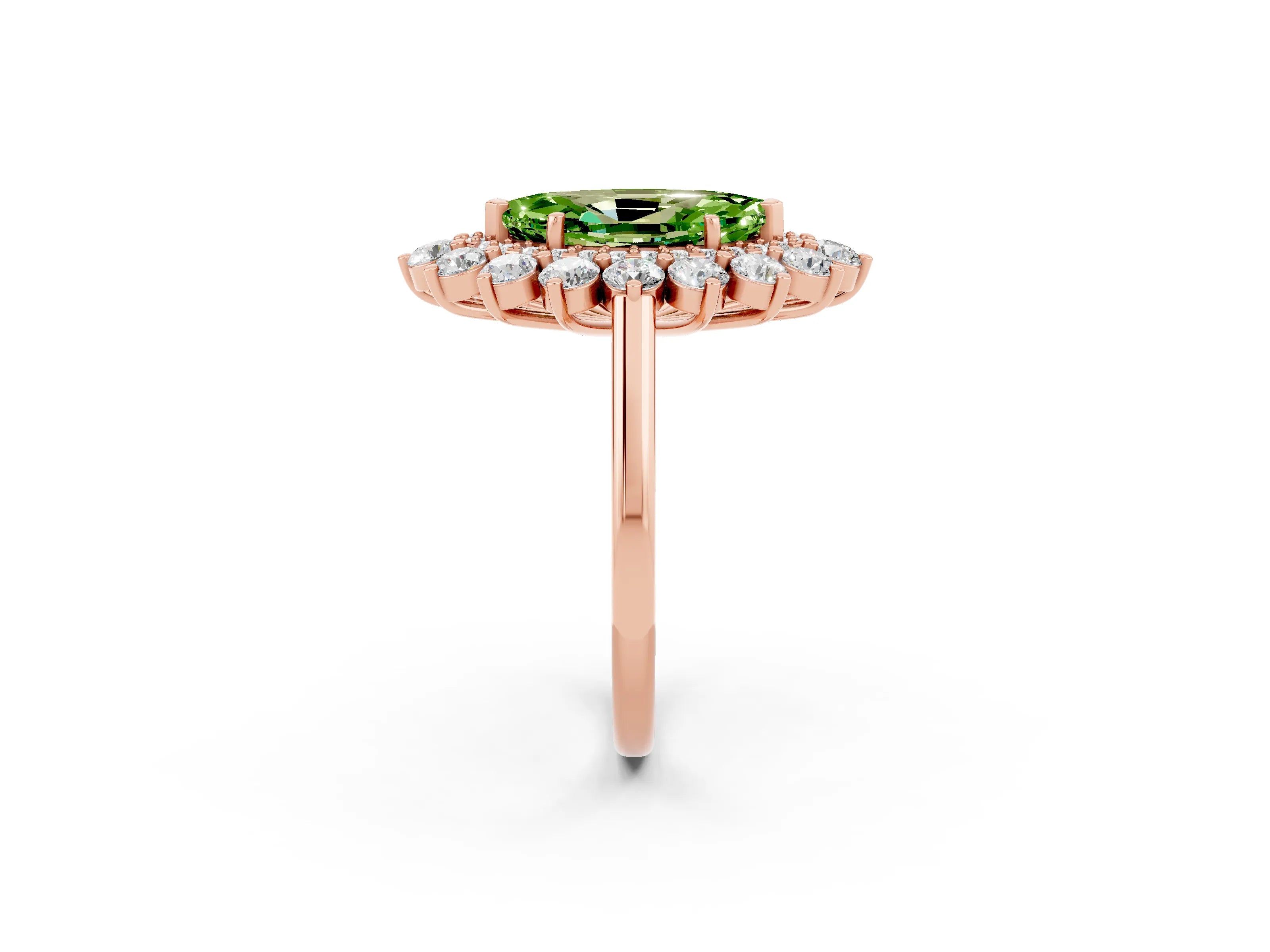 Rose gold Marquise Cut Halo Cluster Diamond Ring with Pave Band and Four-Prong Setting_14