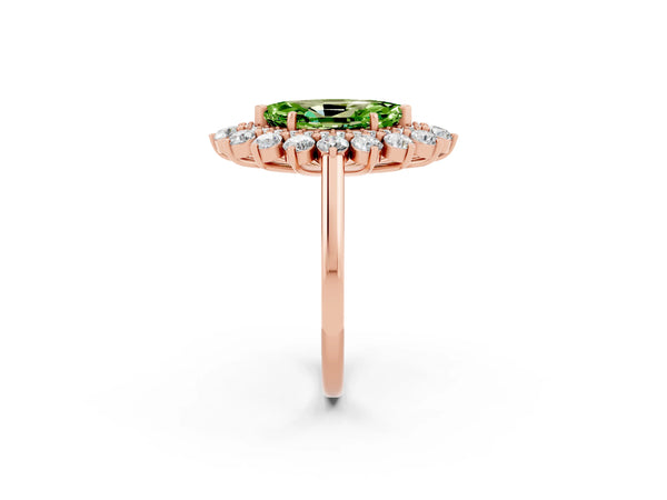 Rose gold Marquise Cut Peridot Floral Double Halo Engagement Ring with Prong Setting