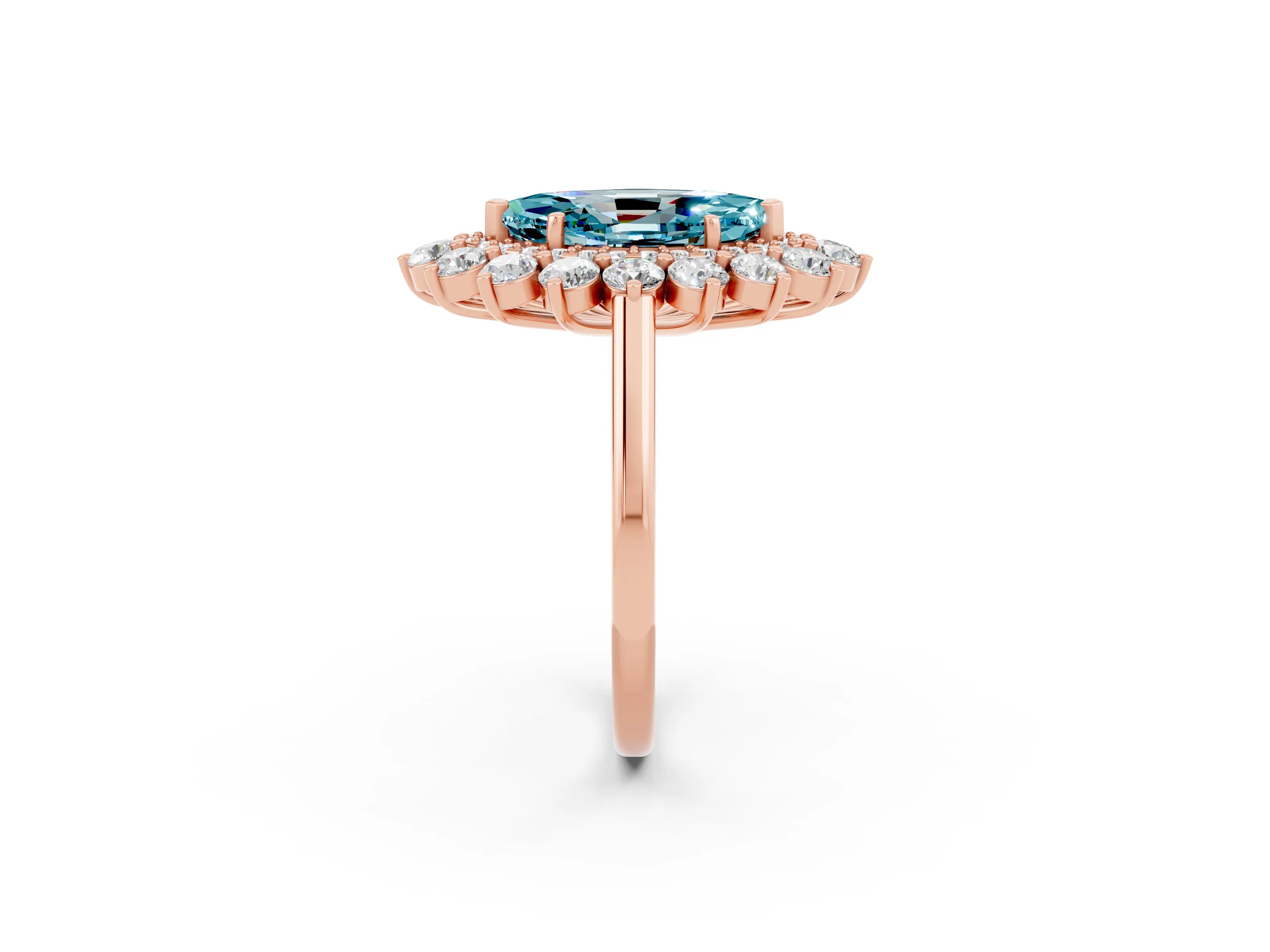 Rose gold Marquise Cut Halo Cluster Diamond Ring with Pave Band and Four-Prong Setting_14