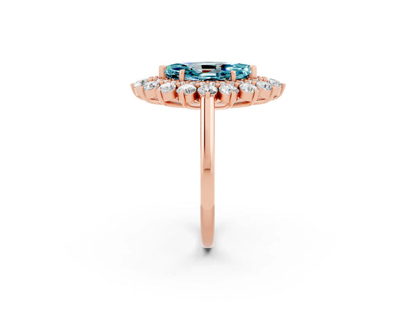 Rose gold Marquise Cut Blue Topaz Floral Double Halo Engagement Ring with Prong Setting