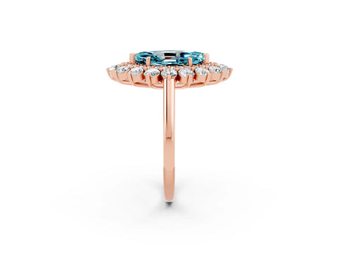 Rose gold Marquise Cut Halo Cluster Diamond Ring with Pave Band and Four-Prong Setting_14