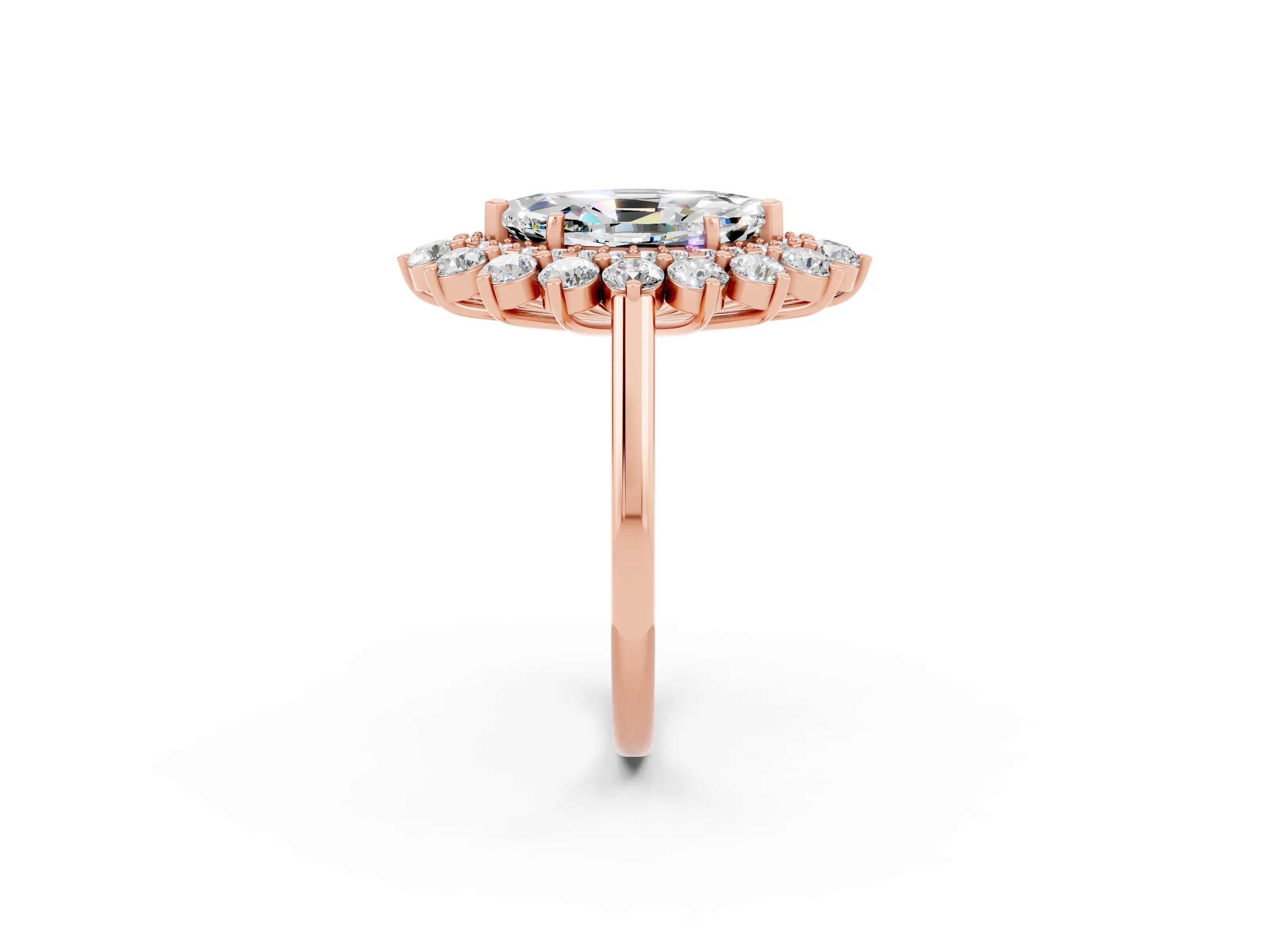 Rose gold Marquise Cut Halo Cluster Diamond Ring with Pave Band and Four-Prong Setting_14