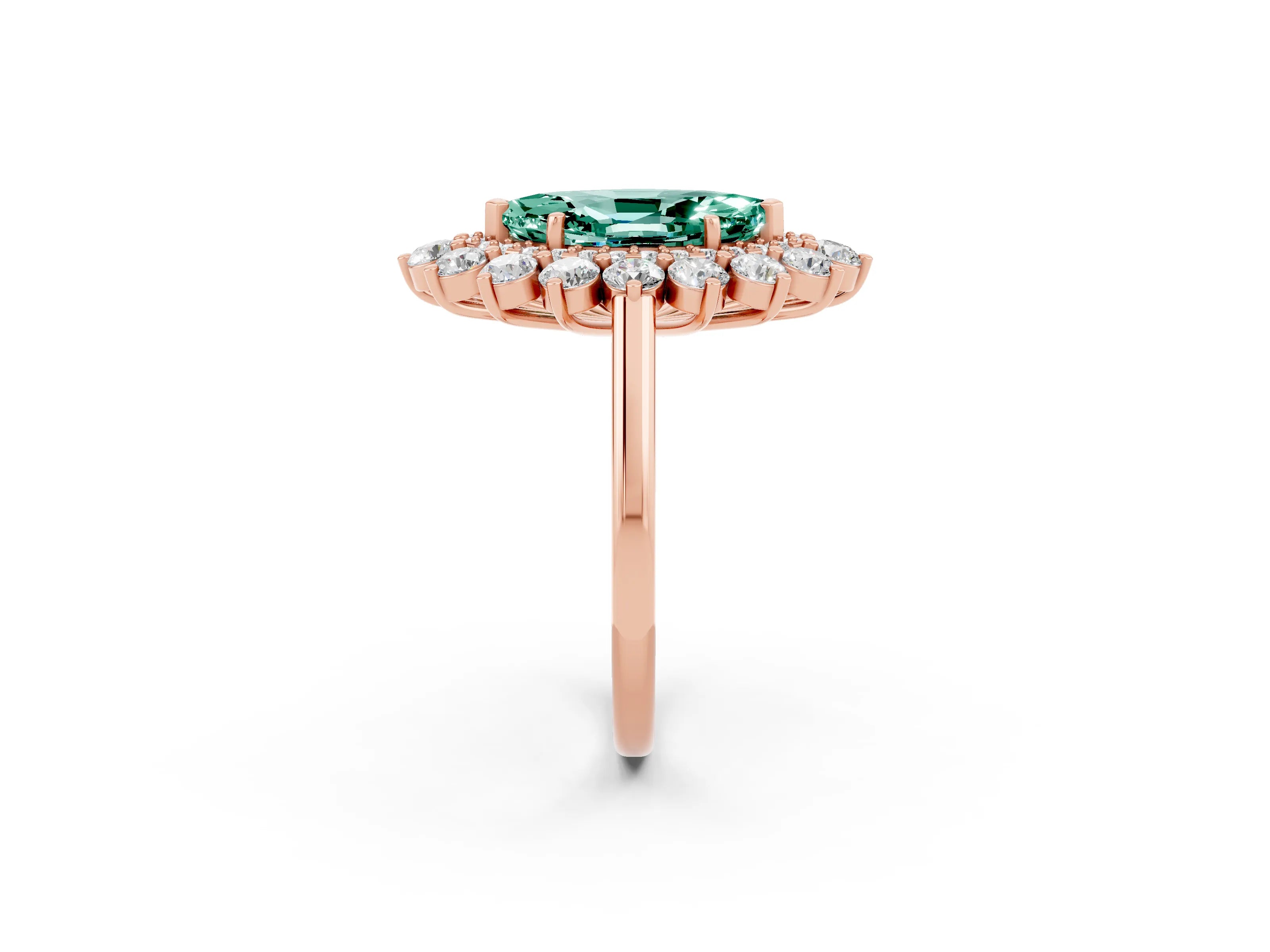 Rose gold Marquise Cut Halo Cluster Diamond Ring with Pave Band and Four-Prong Setting_14