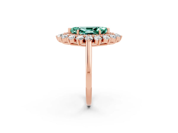 Rose gold Marquise Cut Green Sapphire Floral Double Halo Engagement Ring with Prong Setting