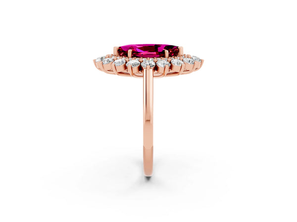 Rose gold Marquise Cut Garnet Floral Double Halo Engagement Ring with Prong Setting