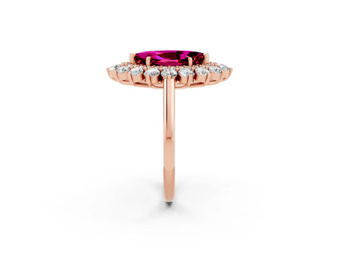 Rose gold Marquise Cut Halo Cluster Diamond Ring with Pave Band and Four-Prong Setting_14
