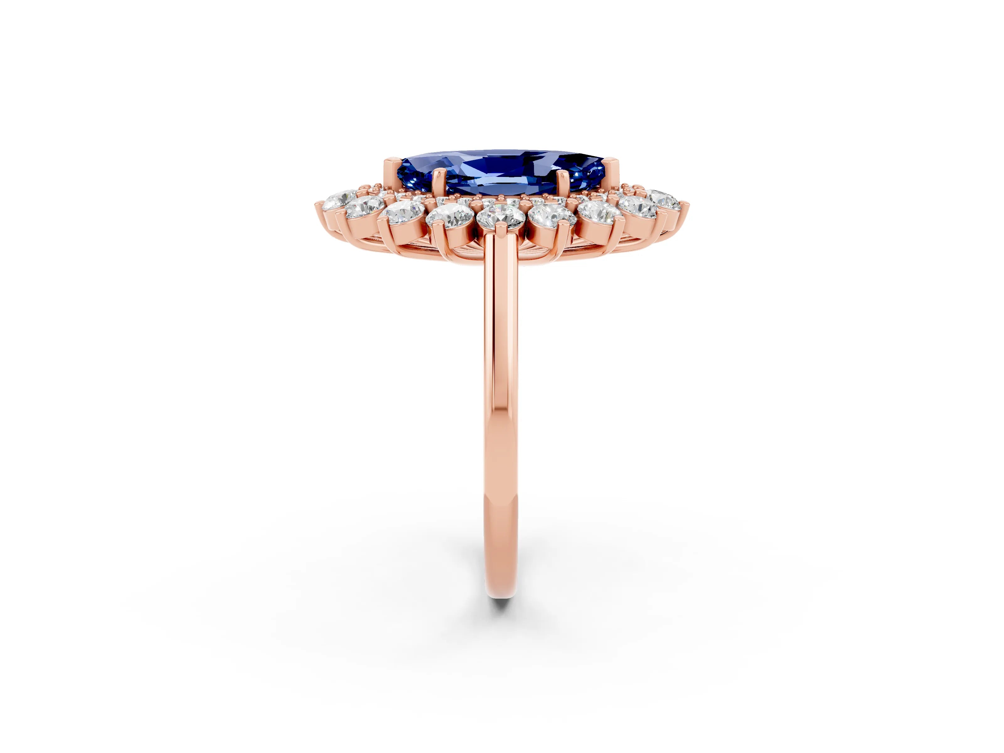 Rose gold Marquise Cut Halo Cluster Diamond Ring with Pave Band and Four-Prong Setting_14