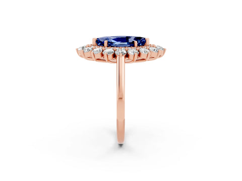Rose gold Marquise Cut Halo Cluster Diamond Ring with Pave Band and Four-Prong Setting_14