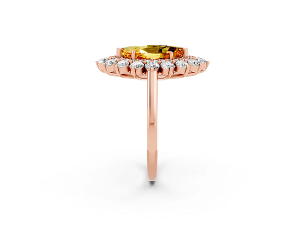 Rose gold Marquise Cut Citrine Floral Double Halo Engagement Ring with Prong Setting