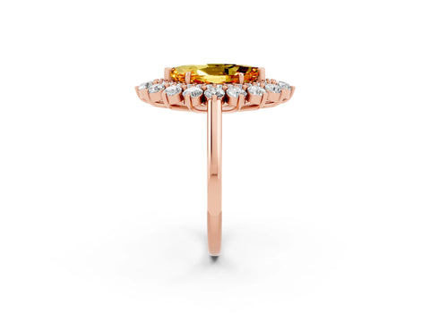 Rose gold Marquise Cut Halo Cluster Diamond Ring with Pave Band and Four-Prong Setting_14